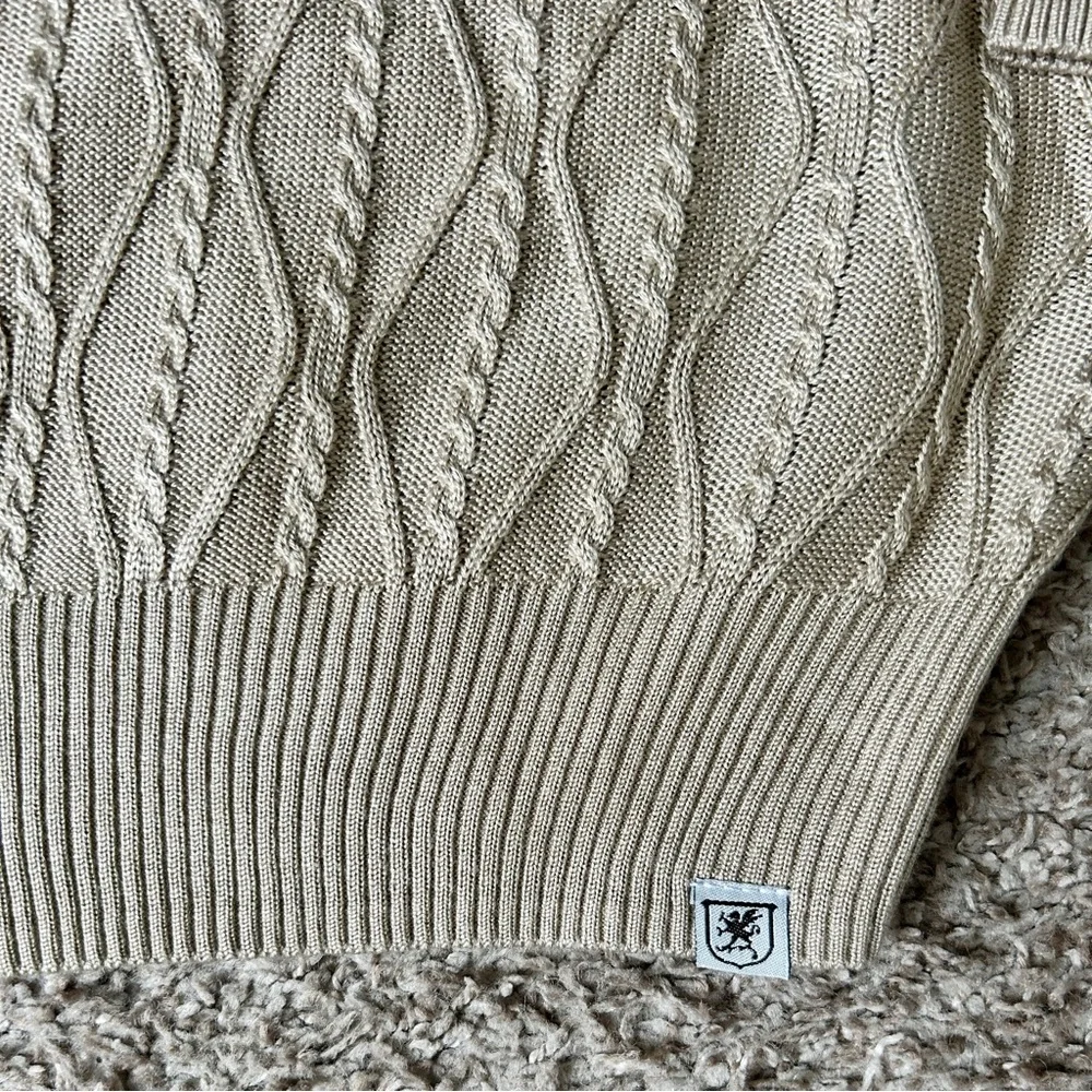 Stacy Adams‎ I Men's Tan Cable Knit 1/4 Zip Sweater I XL I Elbow Patches I Golf